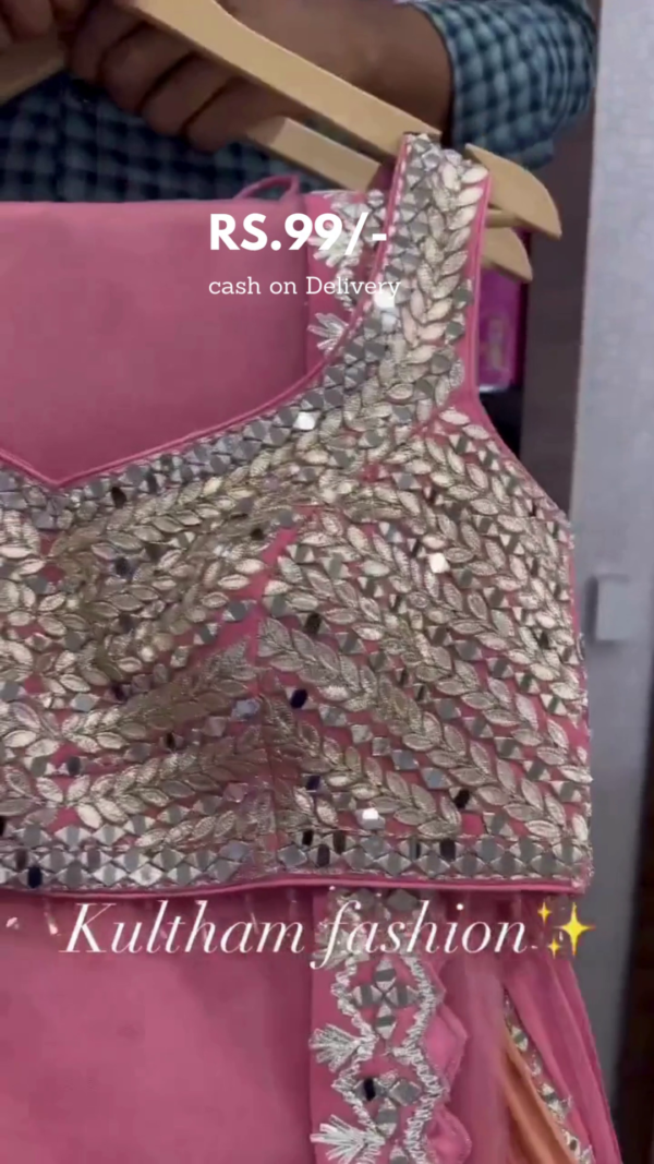 Multicolor Pleated Lehenga with Heavy Mirror and Thread Embroidery Work Paired with Intricately Embellished Designer Blouse - Image 2