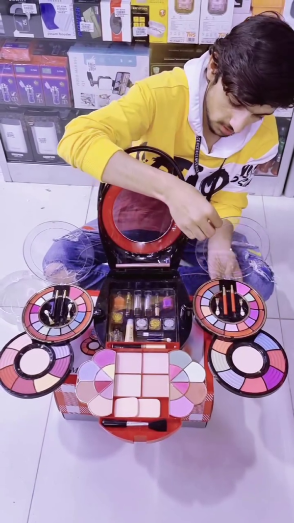 All-in-One Premium Makeup Kit with Foldable Vanity Design, Built-in Mirror, Eyeshadows, Lip Colors, Blushes, Brushes, and Nail Polishes – Stylish Handbag-Style Beauty Box for Girls and Women - Image 3