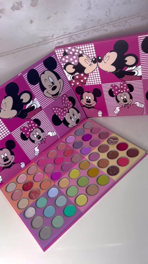 Mickey and Minnie Inspired 63-Color Eyeshadow Palette with Vibrant Matte, Shimmer, Glitter, and Metallic Shades in a Cute Cartoon-Themed Packaging for Creative and Colorful Eye Makeup Looks
