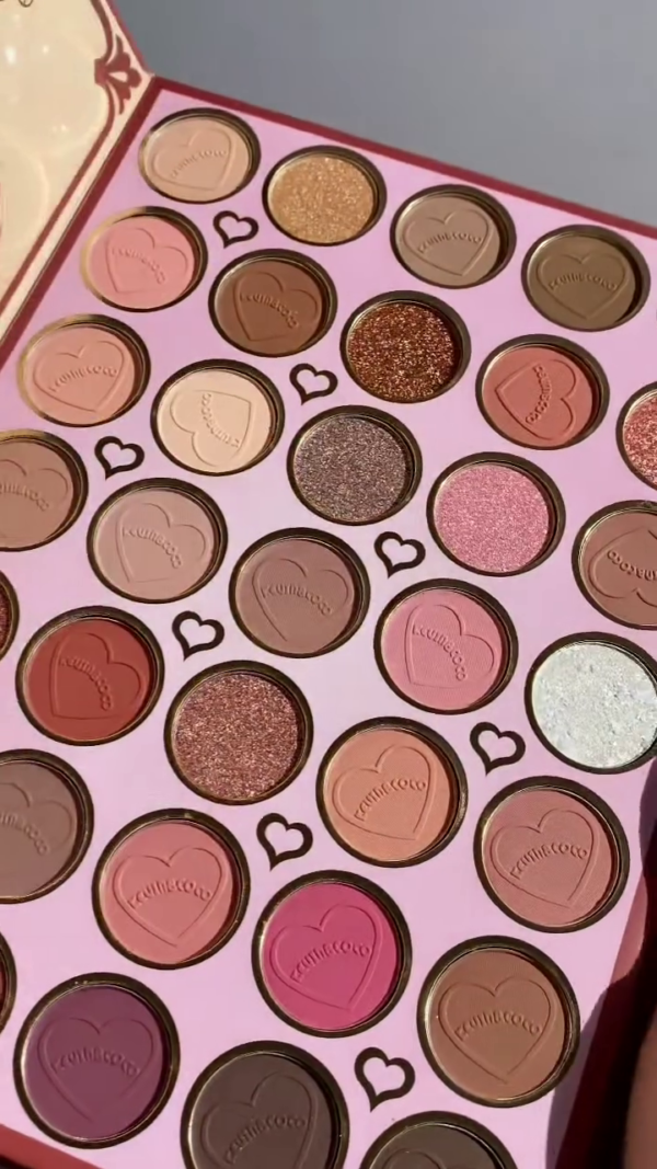 Romantic Colorful and Neutral Eyeshadow Palette Combo with Glitter, Matte, and Shimmer Finishes – Vibrant Rainbow Tones and Everyday Nude Shades in Heart and Star Embossed Pans for Creative and Glamorous Eye Makeup Looks - Image 2