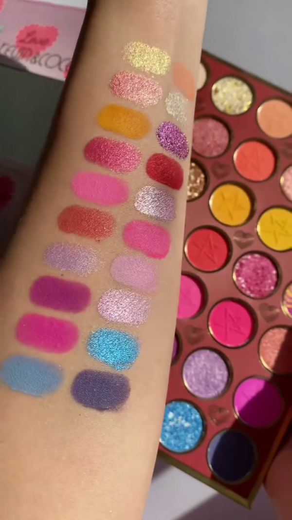 Romantic Colorful and Neutral Eyeshadow Palette Combo with Glitter, Matte, and Shimmer Finishes – Vibrant Rainbow Tones and Everyday Nude Shades in Heart and Star Embossed Pans for Creative and Glamorous Eye Makeup Looks - Image 3