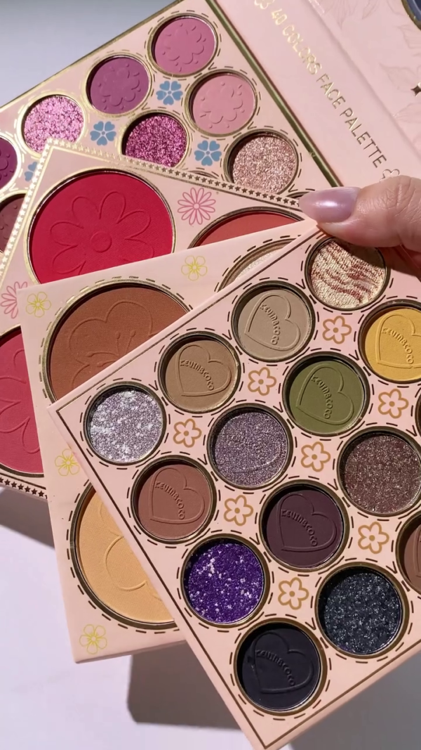 All-in-One 48-Color Face and Eyeshadow Palette Set with Matte, Glitter, and Shimmer Shades Featuring Blush, Highlighter, Bronzer, and Vibrant Pigmented Eyeshadows in a Floral-Themed Compact Design for Full Face Makeup Looks