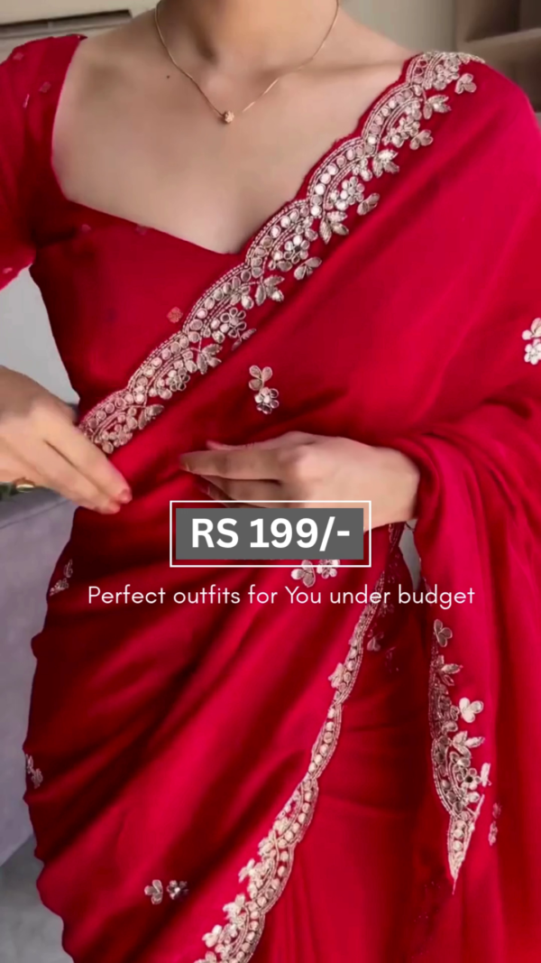 Graceful Red Designer Saree Featuring Exquisite Floral Embroidery and Traditional Bandhani Pallu – A Stunning Ethnic Outfit Ideal for Weddings, Festivals, and Celebrations, Perfect Blend of Elegance and Affordability for Every Woman - Image 2