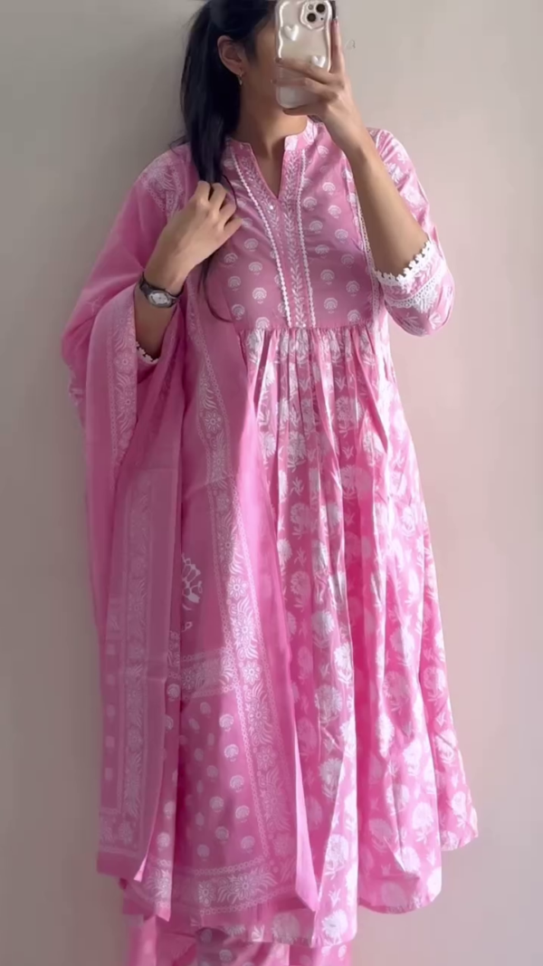Comfortable Summer Kurta Sets for Women – Soft Cotton Blend Ethnic Wear with Dupatta, Available in Indigo Geometric Print, Floral Print, and Pastel Aqua Embroidered Design – Perfect for Casual and Festive Wear - Image 2