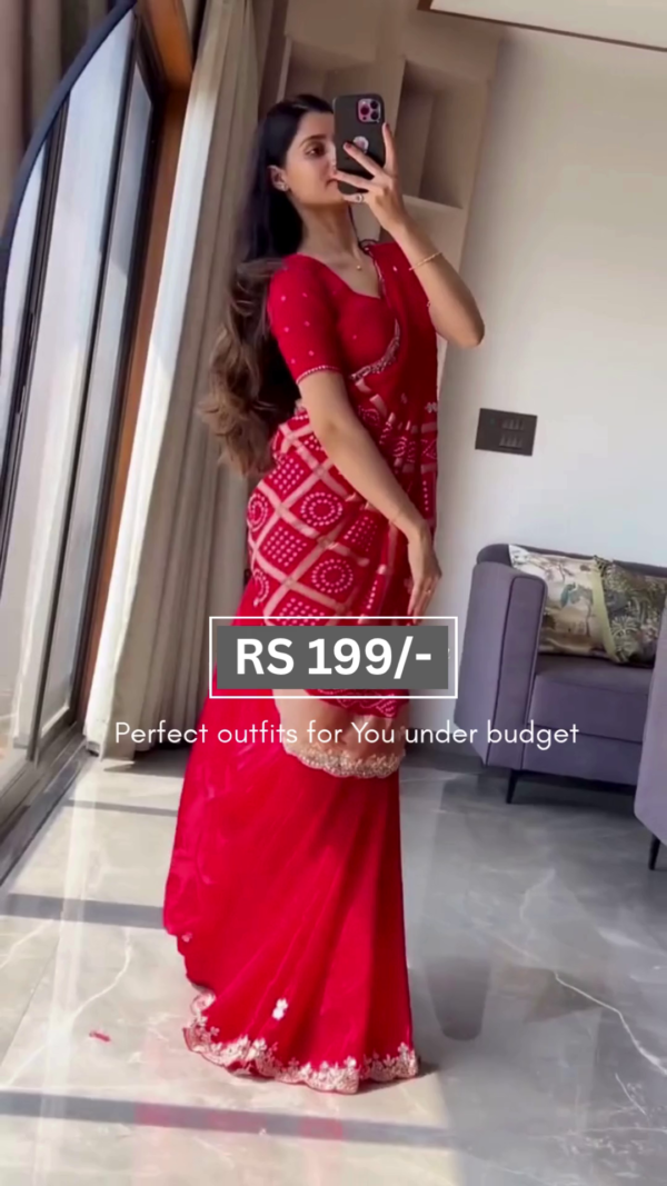 Graceful Red Designer Saree Featuring Exquisite Floral Embroidery and Traditional Bandhani Pallu – A Stunning Ethnic Outfit Ideal for Weddings, Festivals, and Celebrations, Perfect Blend of Elegance and Affordability for Every Woman - Image 3