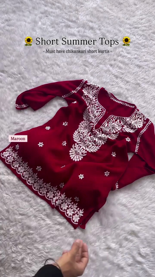 Chikankari Embroidered Short Kurtis for Women – Lightweight, Breathable, and Stylish Ethnic Summer Tops in Vibrant Colors Perfect for Casual and Festive Wear - Image 2