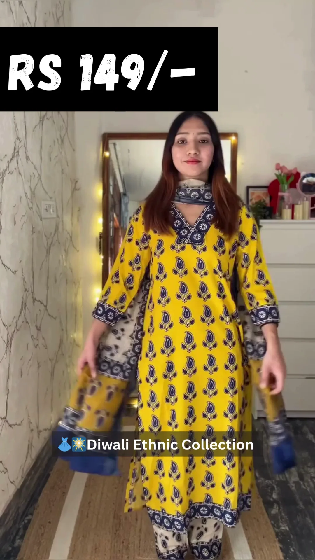 Graceful White Cotton Kurta with Indigo Printed Jacket and Dupatta - Image 2