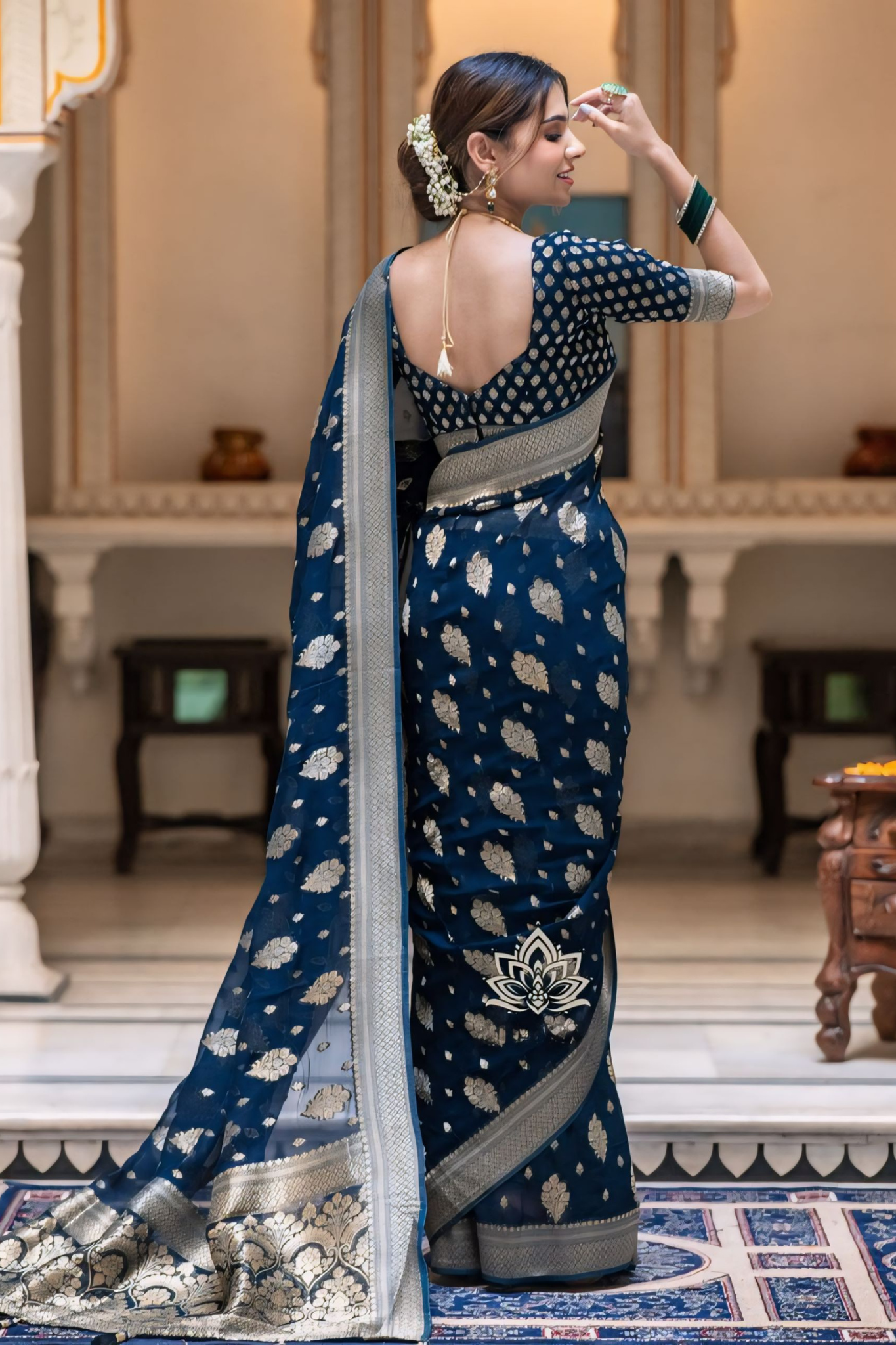 ALLIRING PERFECT WEAVED GEOGETTE KHADDI SAREE - Image 3