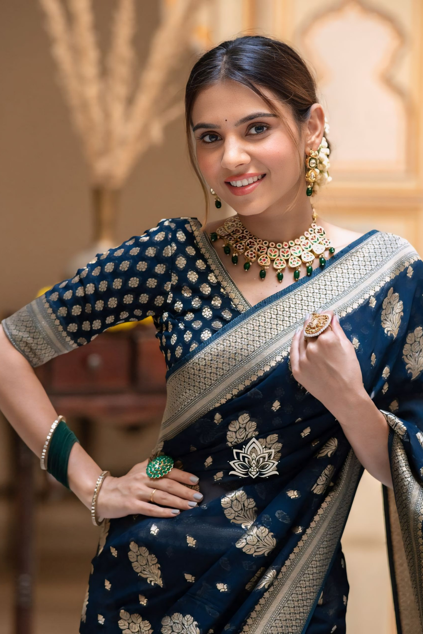 ALLIRING PERFECT WEAVED GEOGETTE KHADDI SAREE - Image 2