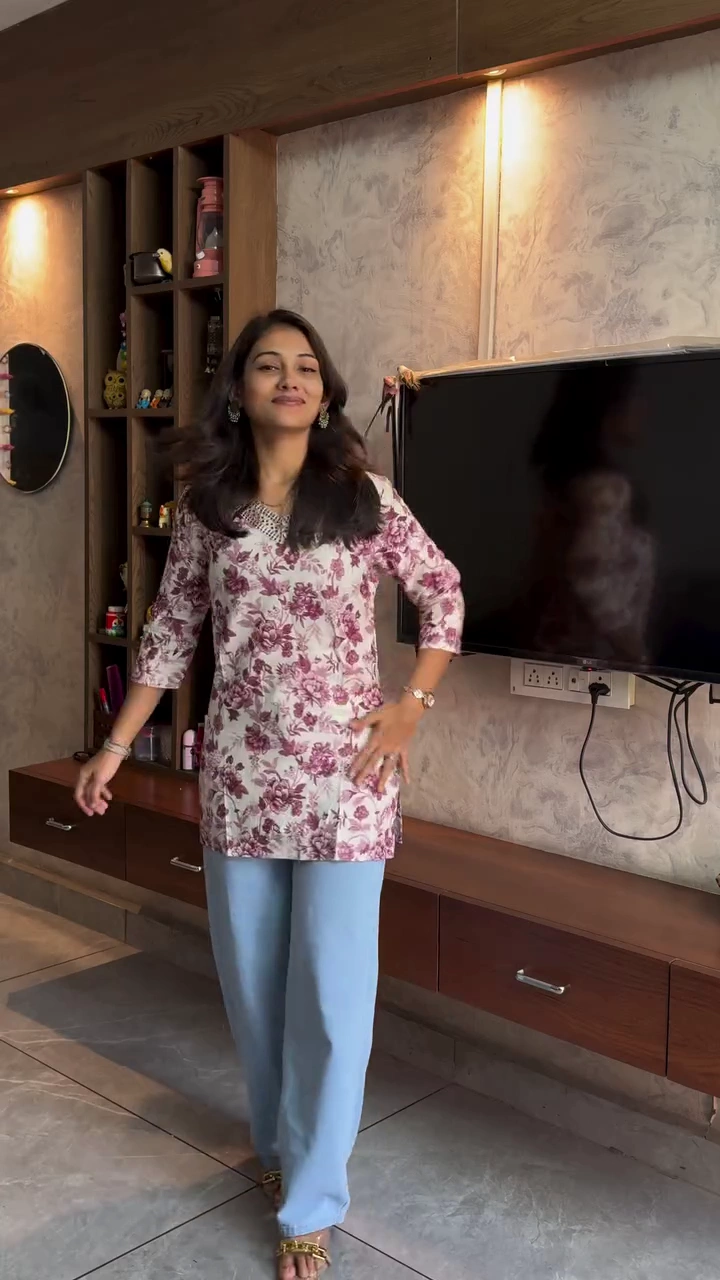 Premium Cotton Ethnic Tunics | Elegant Red Ikat & Purple Floral Printed Short Kurtis | Comfort Fit 3/4 Sleeves Daily & Office Wear