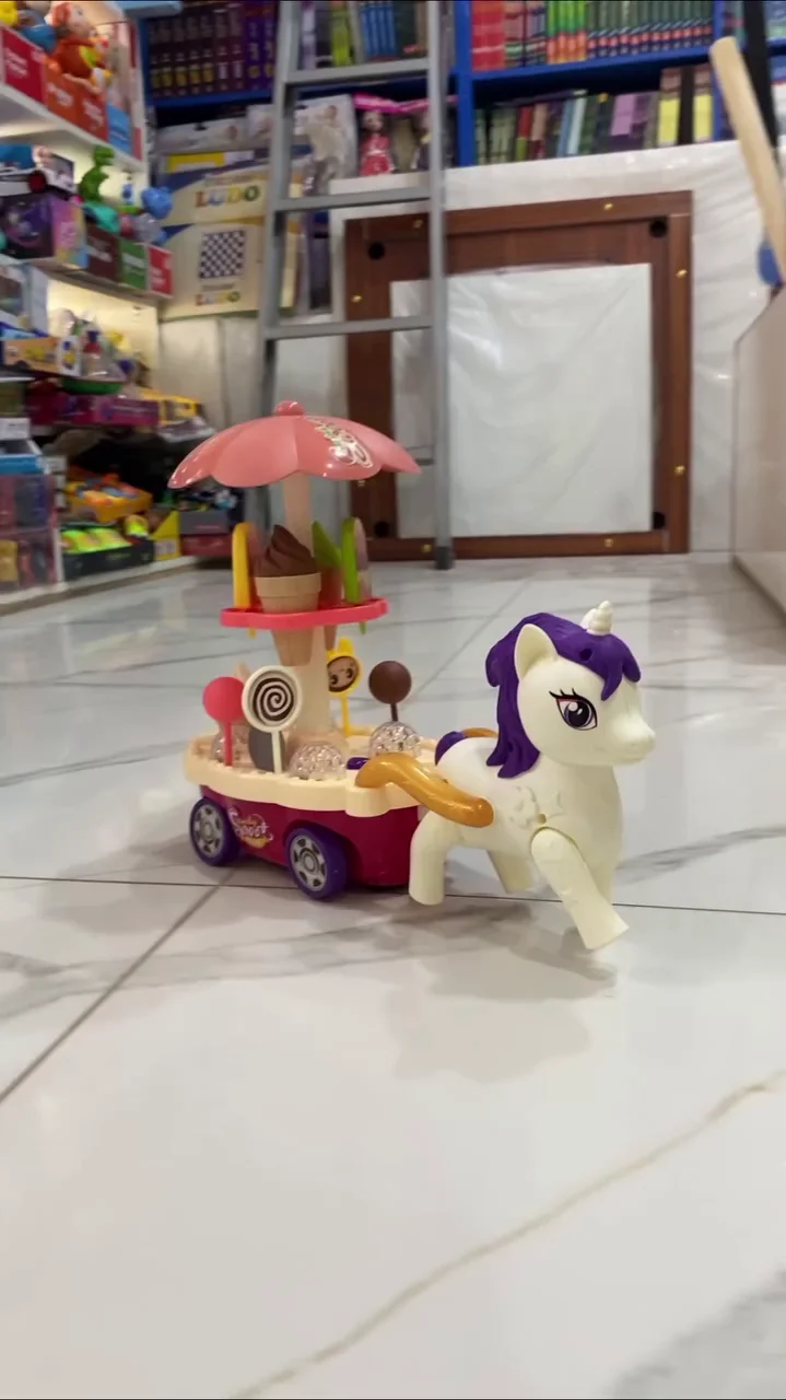 Magical Unicorn Candy & Ice Cream Cart Toy with 3D LED Lights, Music, and Rotating Umbrella - Image 2