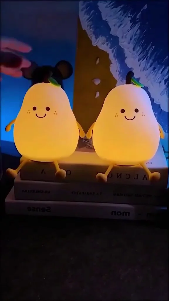 Kawaii Squishy Pear LED Night Light – Dimmable Silicone Nursery Lamp with Touch Sensor & USB Rechargeable Battery - Image 2